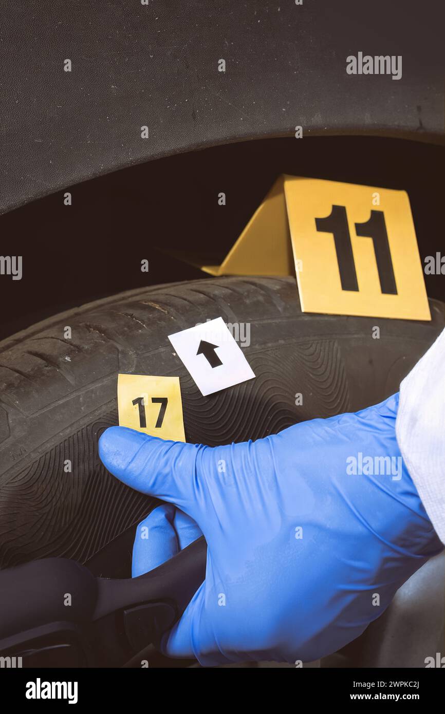 Crime scene investigation collecting of evidences of soil samples on