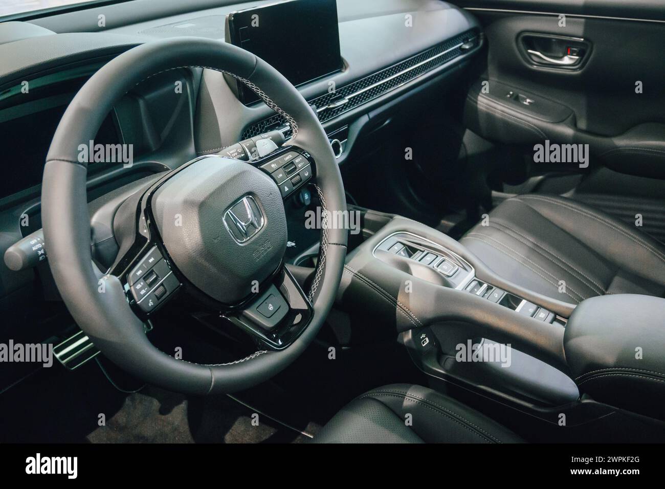 Gdansk, Poland - February 24, 2024: Honda ZR-V hybrid SUV interior presented in the car showroom Stock Photo