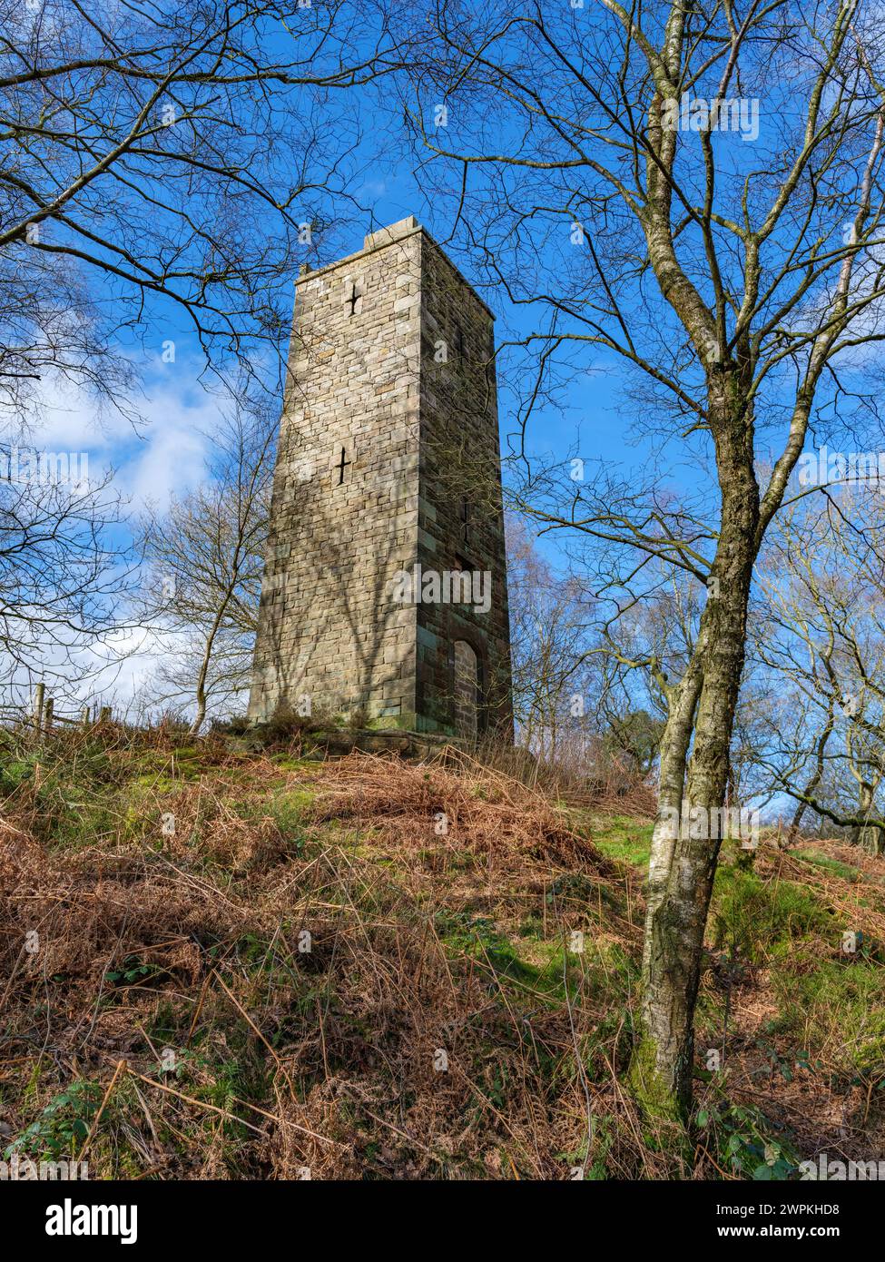 The Reform Tower or Earl Grey Tower on the edge of Stanton Moor in the Derbyshire Peak District UK built to celebrate the Reform Act of 1832 Stock Photo