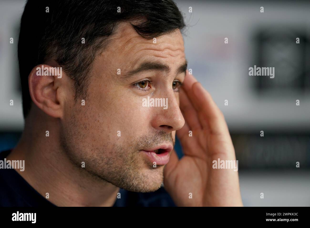 England defence coach Felix Jones during a press conference at Twickenham Stadium, London. Picture date: Friday March 8, 2024. Stock Photo