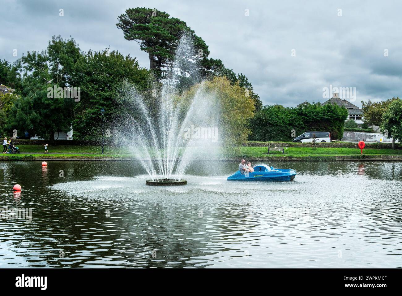 A pedalo on Trenance Boating Lake in Newquay in Cornwall in the UK. Stock Photo