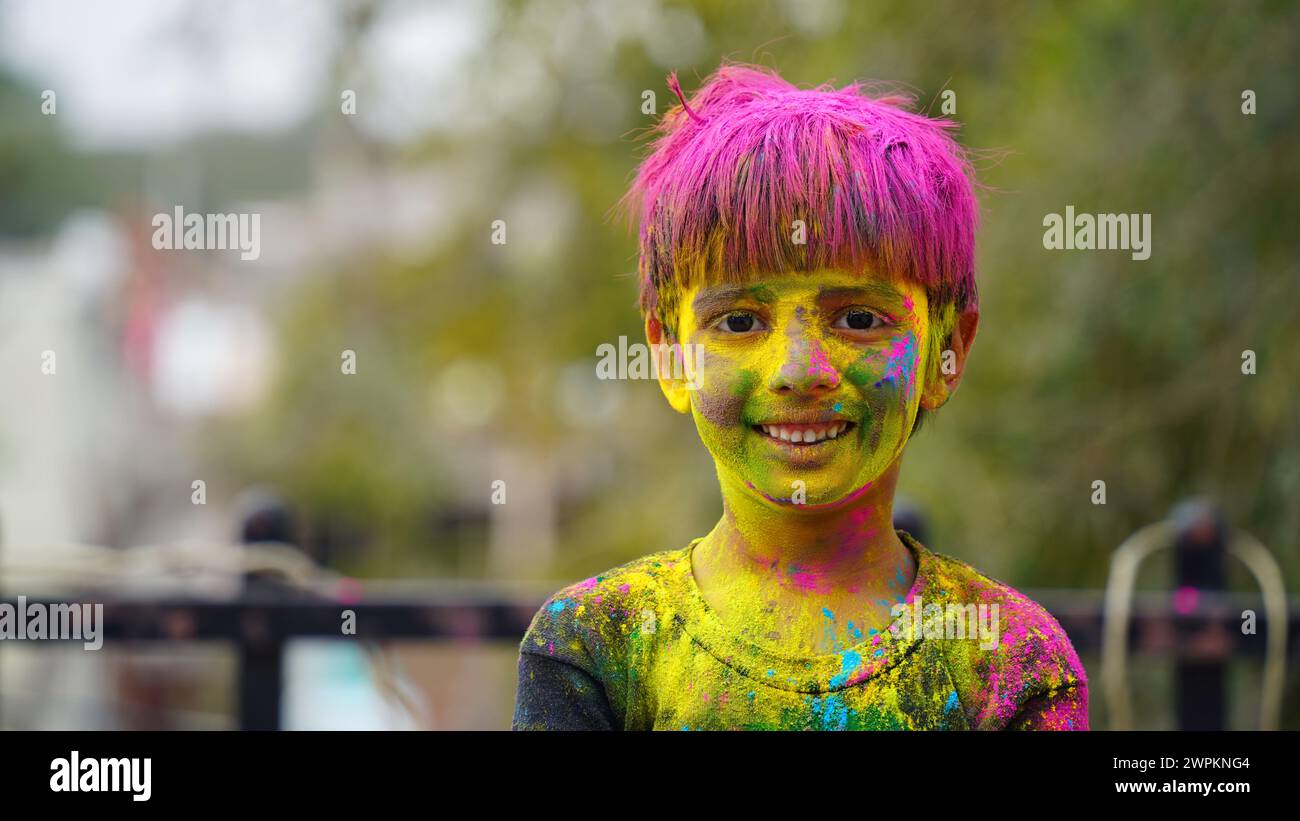 Indian Child Color Hand Happy Cute Smiling little Indian kids showing their colourful hands or ...