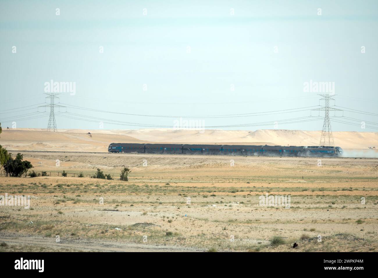 Saudi train in desert going Riyadh to Dammam Stock Photo
