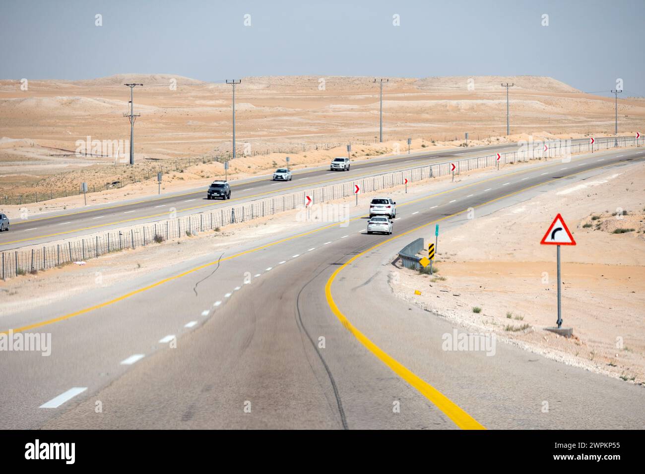 Signboard at the Saudi Arabian Desert to give distances of main city's to the travelers. Saudi Desert Roads Stock Photo