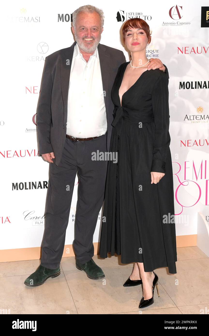 Steve Della Casa und Andrea Delogu bei der 20. Verleihung des Premio Afrodite 2024 im Cinema Barberini. Rom, 07.03.2024 Stock Photo