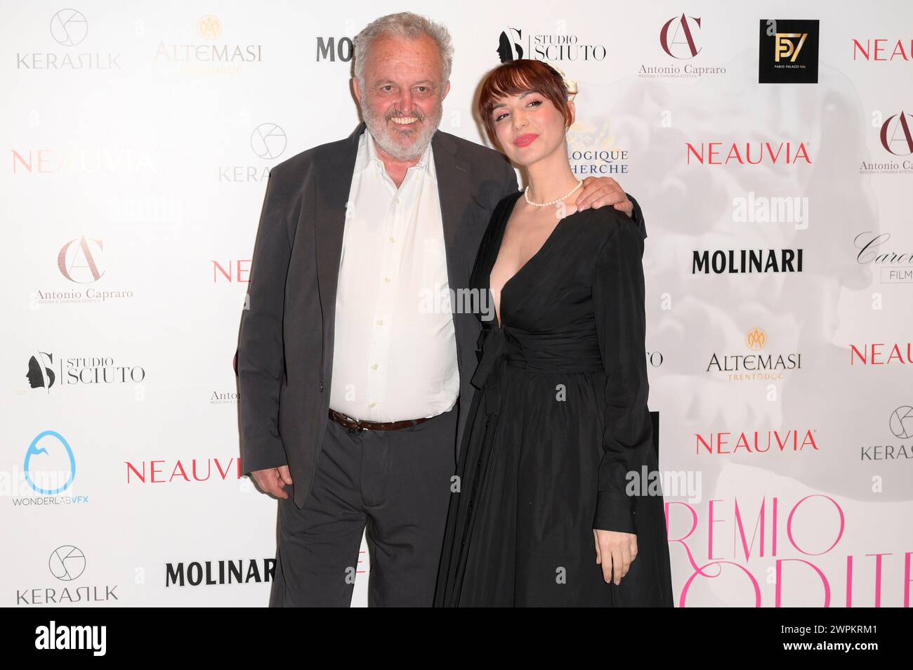Steve Della Casa und Andrea Delogu bei der 20. Verleihung des Premio Afrodite 2024 im Cinema Barberini. Rom, 07.03.2024 Stock Photo