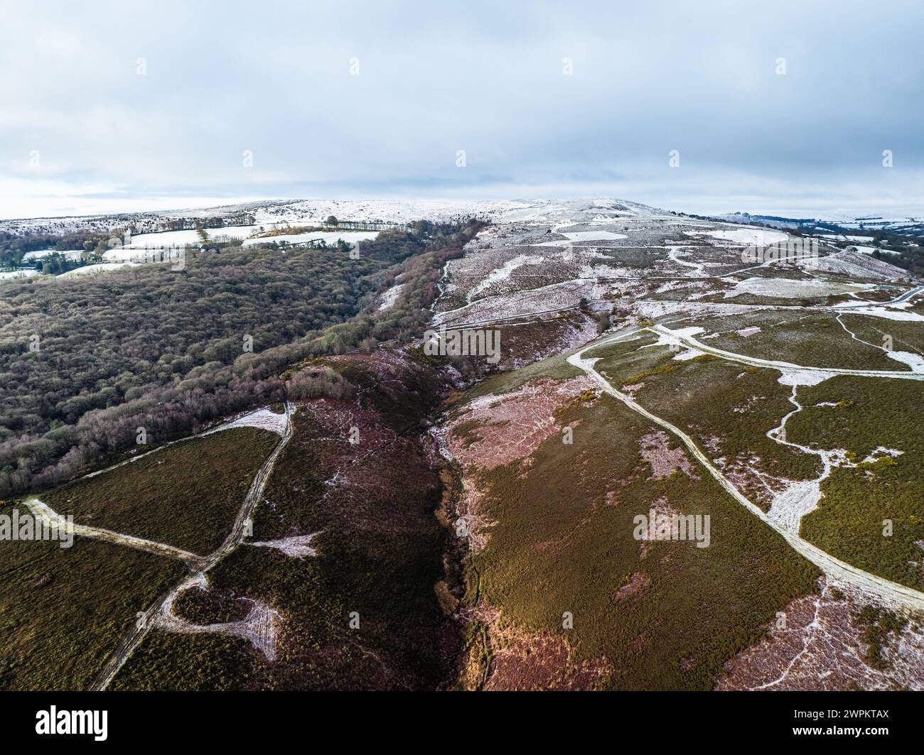 Winter over Hills and valleys in Dartmoor Park, East Dartmoor National