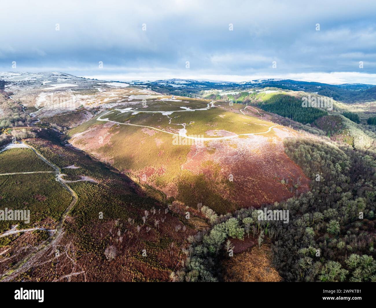 Winter over Hills and valleys in Dartmoor Park, East Dartmoor National