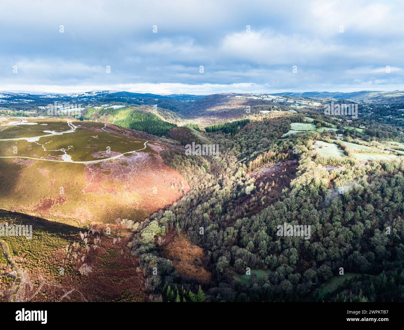 Winter over Hills and valleys in Dartmoor Park, East Dartmoor National