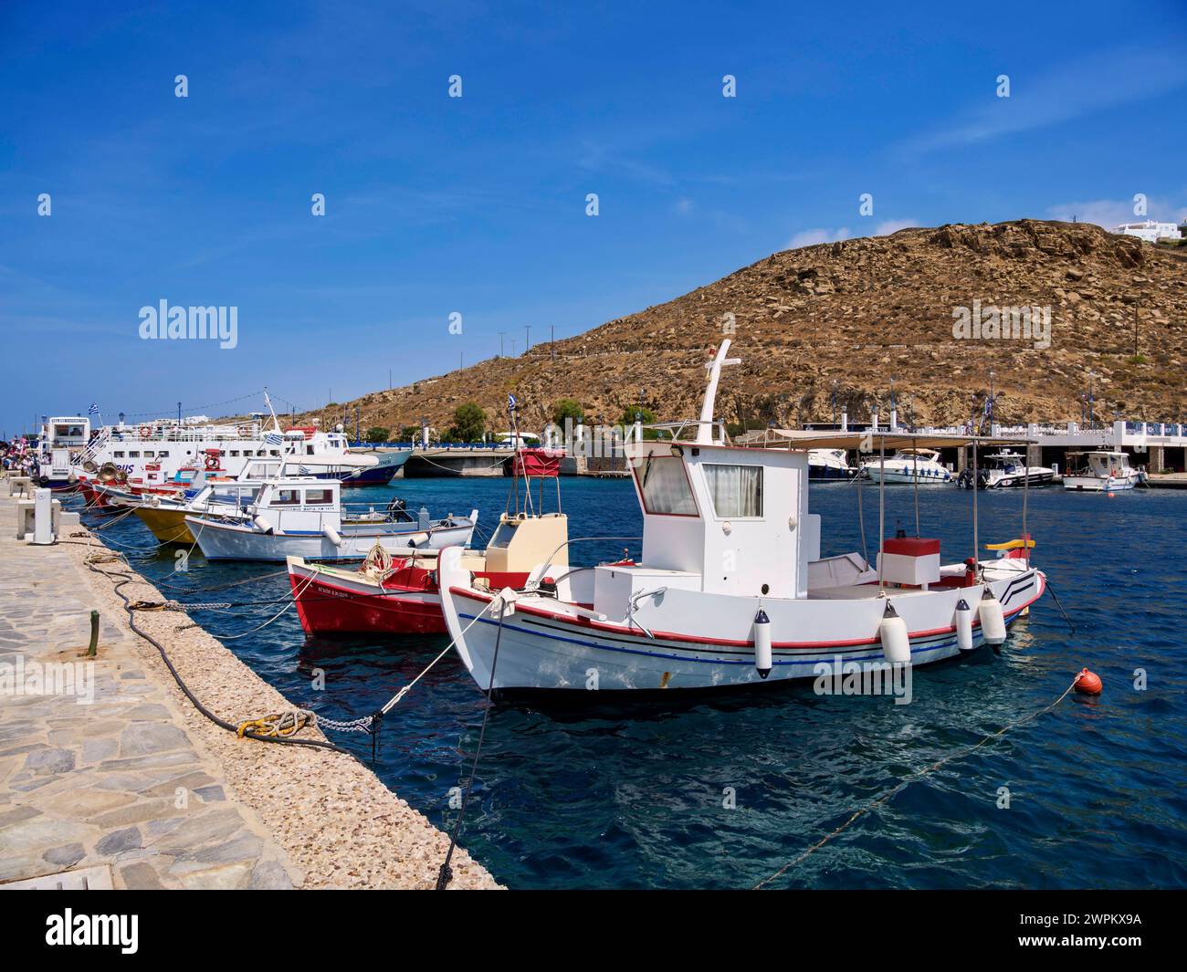 Fishing Boats at the Mykonos New Port, Mykonos Island, Cyclades, Greek Islands, Greece, Europe Copyright: KarolxKozlowski 1245-3458 Stock Photo
