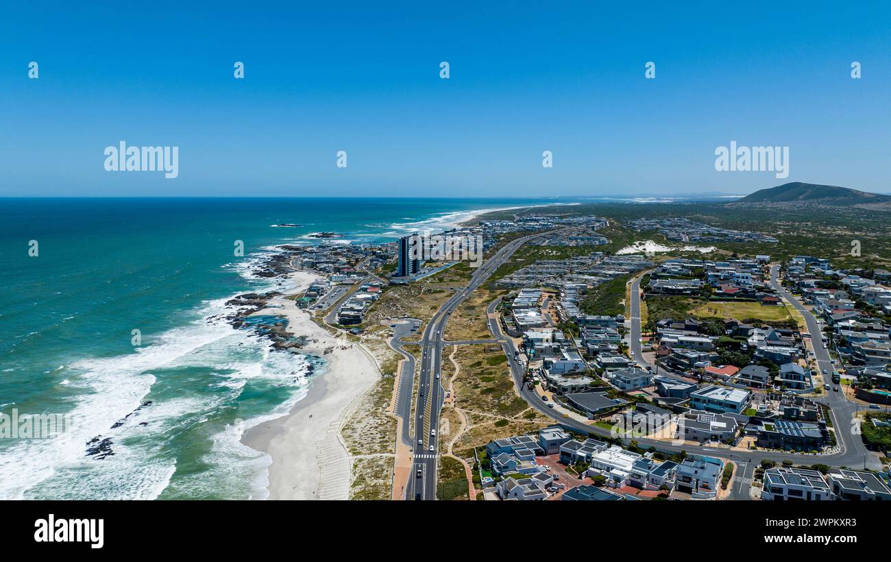 Aerial of Bloubergstrand Beach, Table Bay, Cape Town, South Africa, Africa Stock Photo