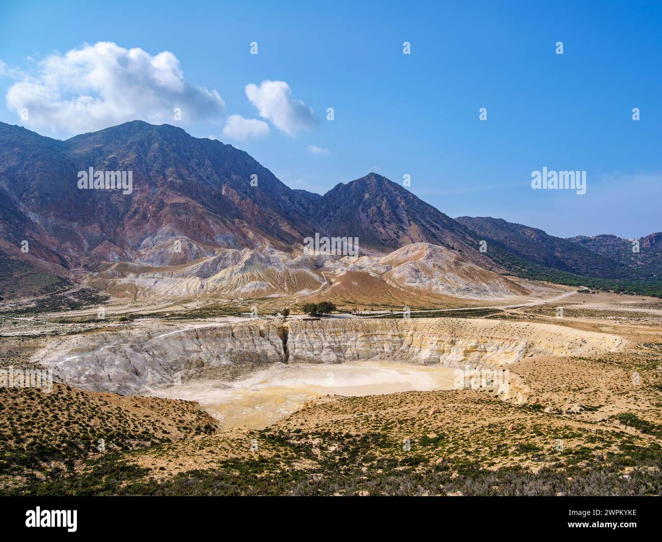 Stefanos Volcano Crater, elevated view, Nisyros Island, Dodecanese, Greek Islands, Greece, Europe Stock Photo