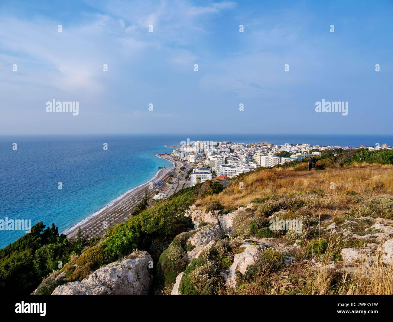 Cityscape from St. Stephen's Hill (Monte Smith), Rhodes City, Rhodes Island, Dodecanese, Greek Islands, Greece, Europe Stock Photo