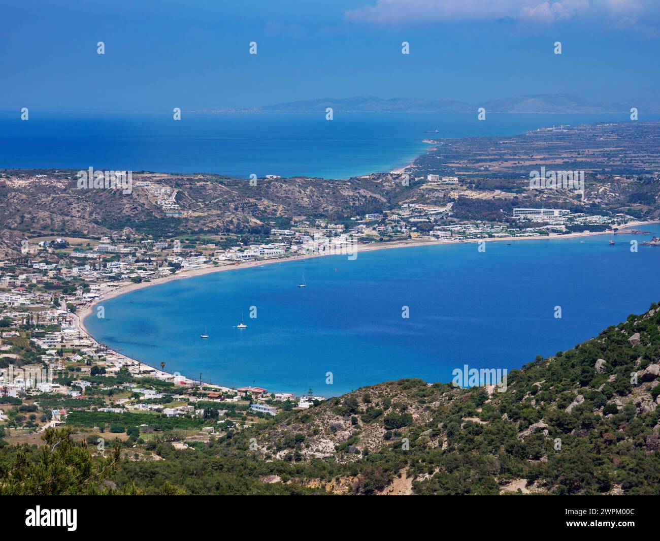 Kamari Bay, elevated view, Kefalos, Kos Island, Dodecanese, Greek Islands, Greece, Europe Stock Photo