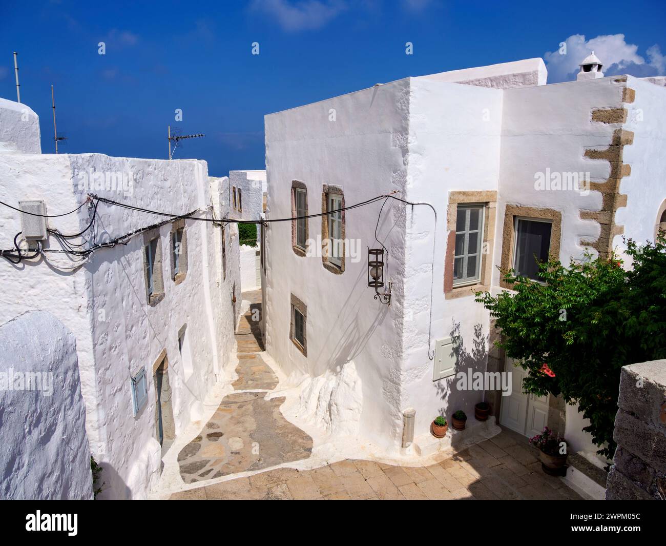 Street of Patmos Chora, Patmos Island, Dodecanese, Greek Islands, Greece, Europe Stock Photo
