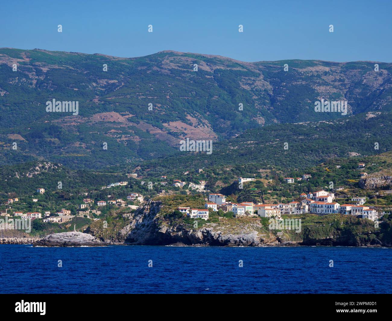 View towards Evdilos, Icaria Island, North Aegean, Greek Islands, Greece, Europe Stock Photo