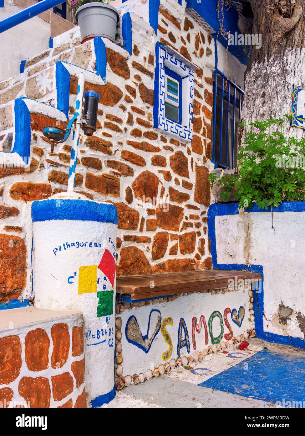 The Blue Street, detailed view, Pythagoreio, Samos Island, North Aegean, Greek Islands, Greece, Europe Stock Photo