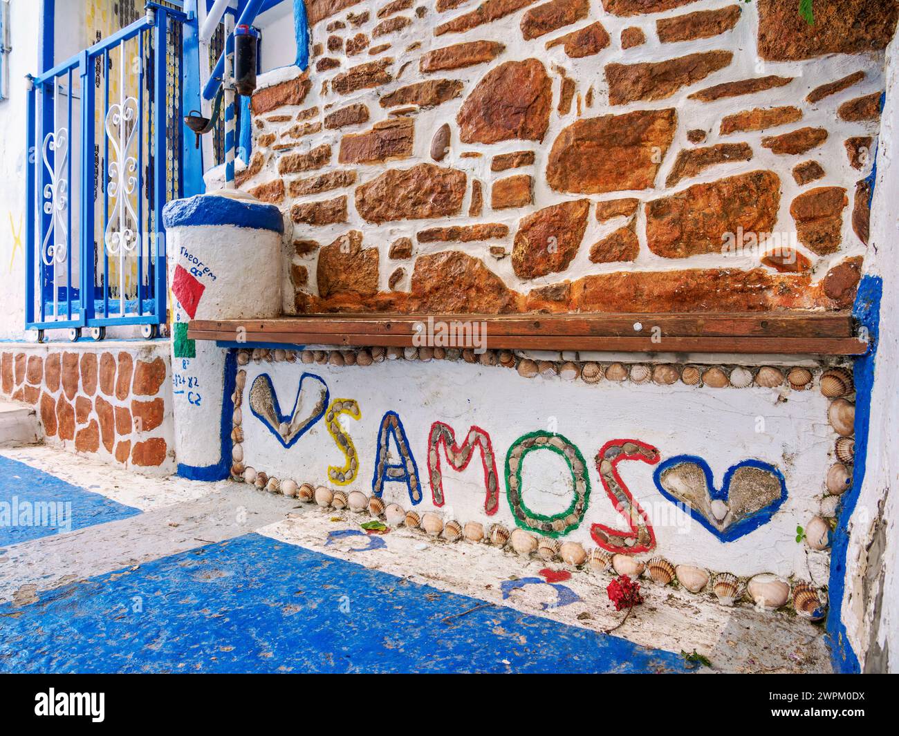 The Blue Street, detailed view, Pythagoreio, Samos Island, North Aegean, Greek Islands, Greece, Europe Stock Photo