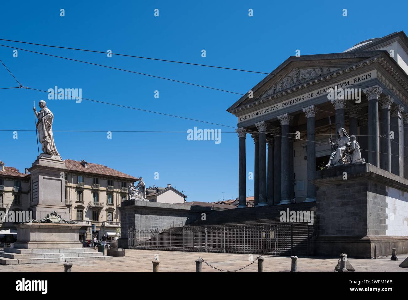 View of the Neoclassic-style Church of the Gran Madre di Dio (Great Mother of God), dedicated to Mary, on the western bank of the Po River Stock Photo