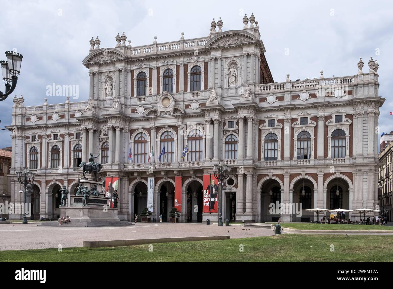 View of the 19th century rear facade of the Palazzo Carignano, UNESCO, housing the Museum of the Risorgimento, Piazza Carlo Alberto, Turin, Piedmont Stock Photo