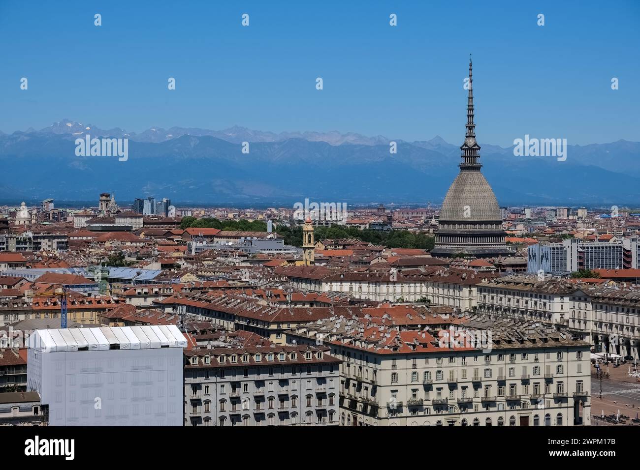 Cityscape featuring the iconic landmark Mole Antonelliana building named after its architect, Alessandro Antonelli, Turin, Piedmont, Italy, Europe Stock Photo