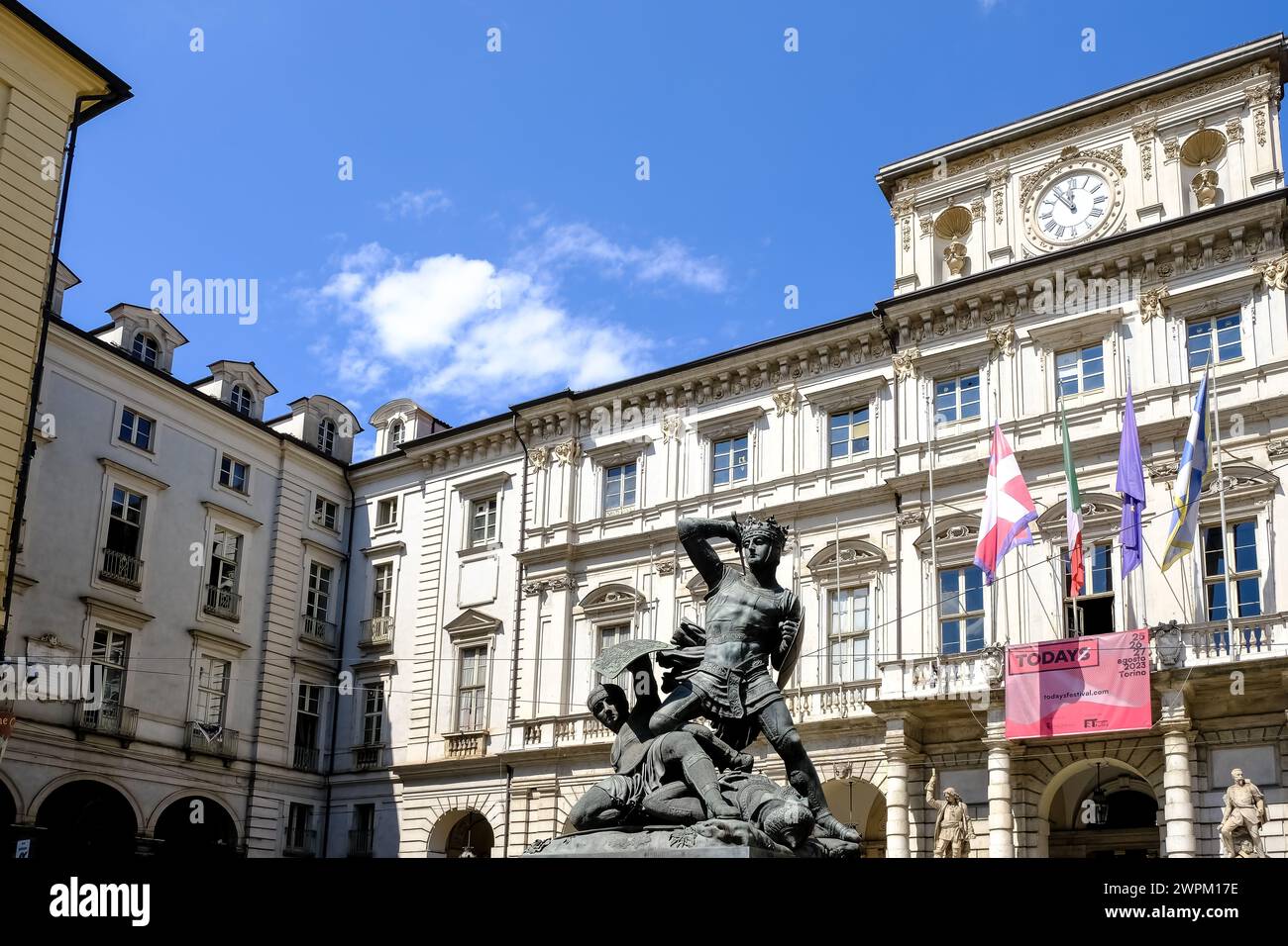 View of Piazza Palazzo di Citta, a central square built on the site of the ancient Roman city, and location of Palazzo Civico, Turin, Piedmont, Italy Stock Photo
