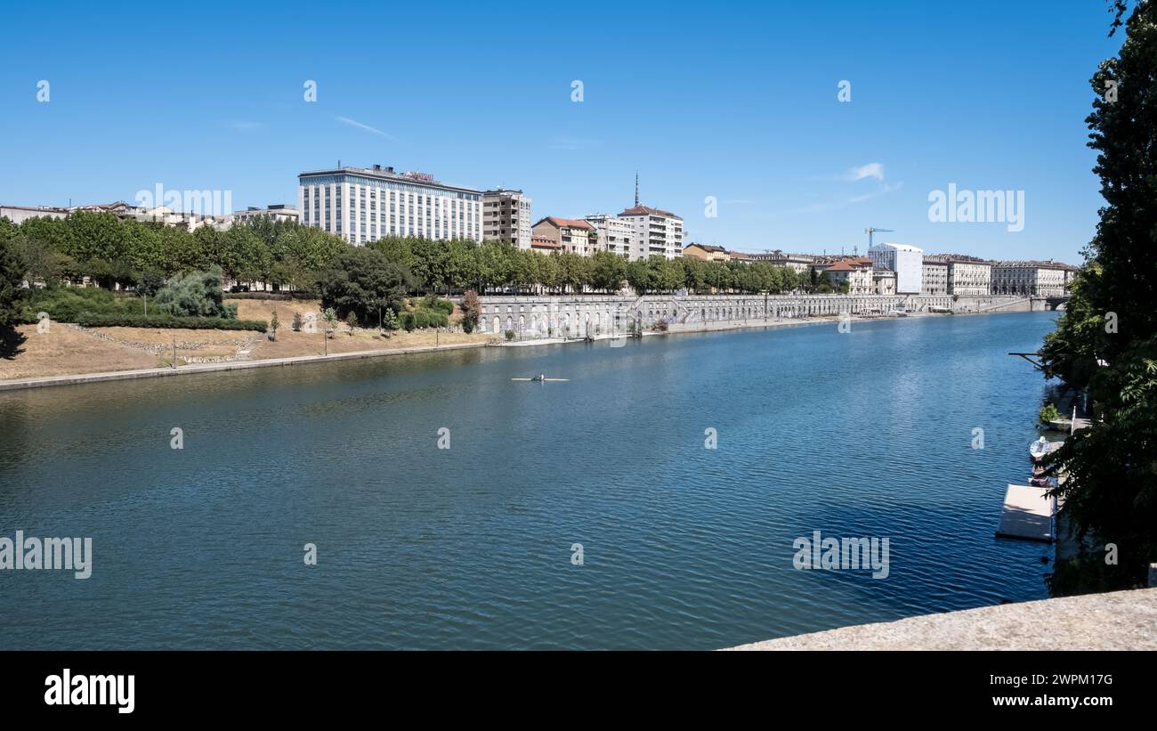 Urban landscape view from the Umberto I Bridge showing the Po River, Turin, Piedmont, Italy, Europe Stock Photo