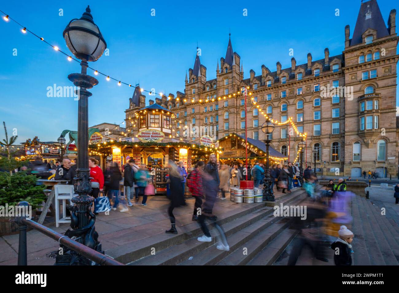 View of Christmas Market at St. Georges Hall, Liverpool City Centre, Liverpool, Merseyside, England, United Kingdom, Europe Stock Photo