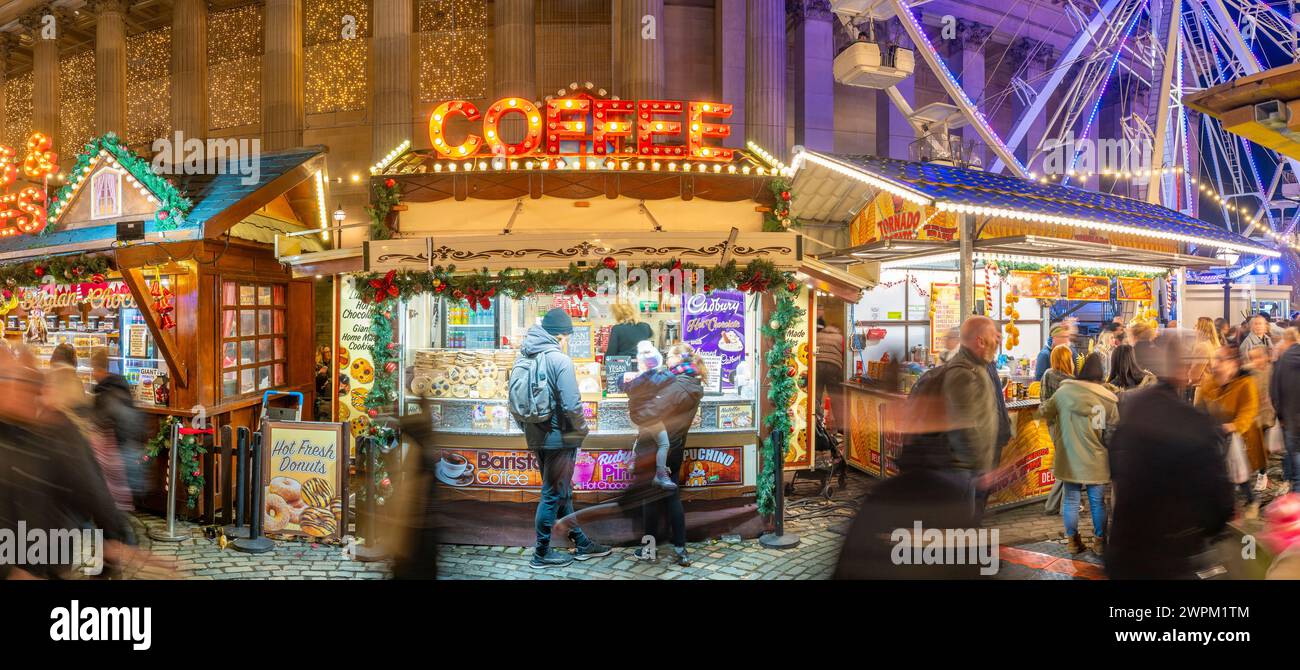 View of Christmas Market and St. Georges Hall, Liverpool City Centre, Liverpool, Merseyside, England, United Kingdom, Europe Stock Photo