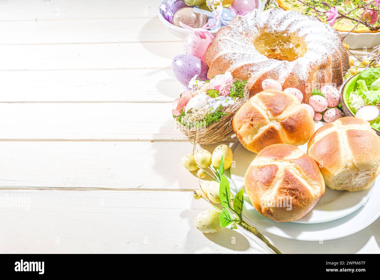 Festive dinner easter brunch traditional easter dishes on family home
