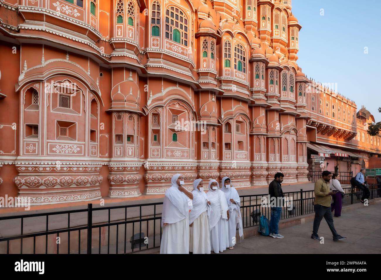 Jaipur, India 16 February 2024. Hawa Mahal is a palace built from red and pink sandstone with exterior inspired by honeycomb and intricate latticework Stock Photo