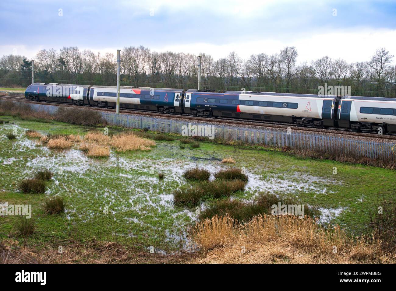Avanti Pendolino tilting train seen here at Winwick on the West coast main line. Stock Photo