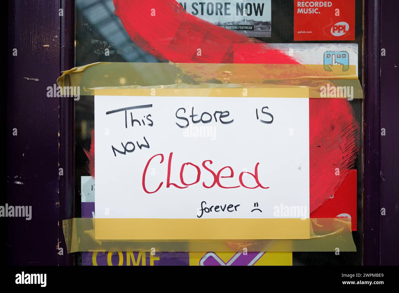 Newcastle upon Tyne UK:19th Feb 2024: Closed shoe shop Scorpio closed forever sign Stock Photo