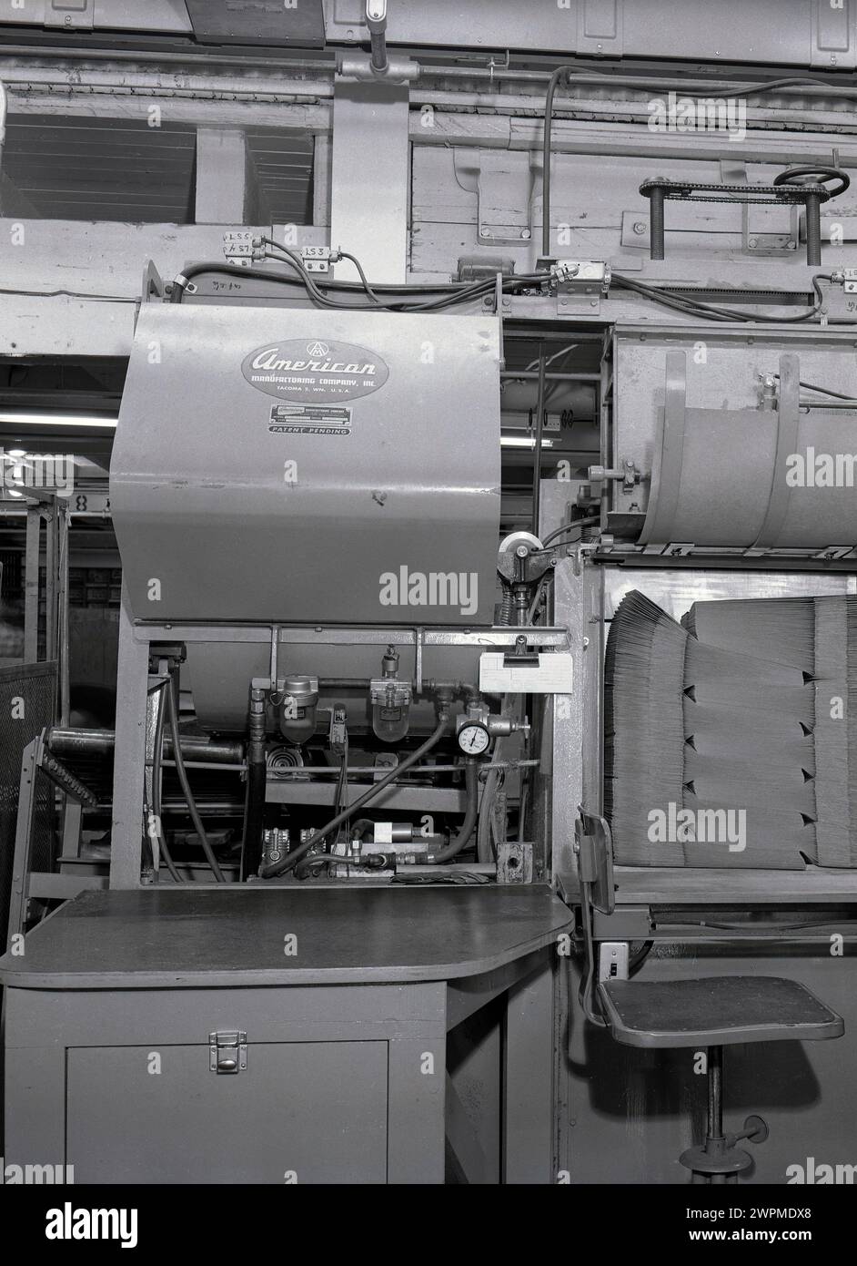 1950s, historical, a machine at the Camas paper mill, WA, USA. made by