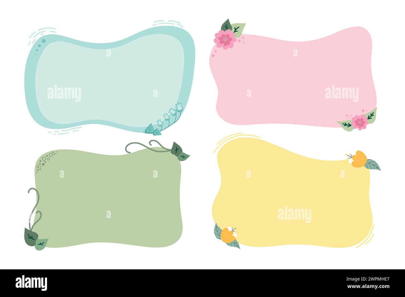 Hand drawn floral frames. Simple doodle templates with empty space. Vector illustration Stock Vector