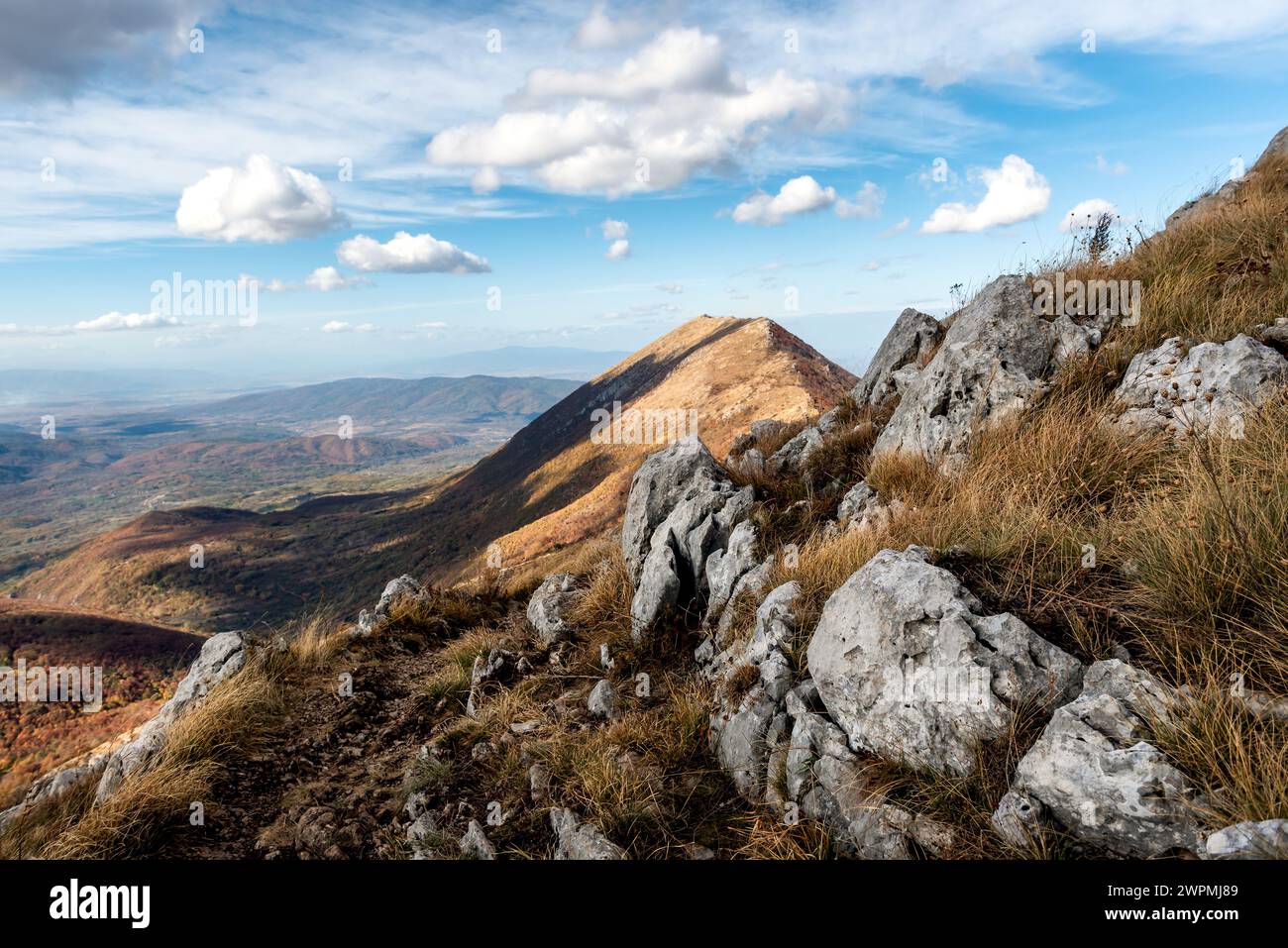 Mountain ranges on a sunny day. Scenic view of Dry Mountain (Suva Planina), Serbia Stock Photo