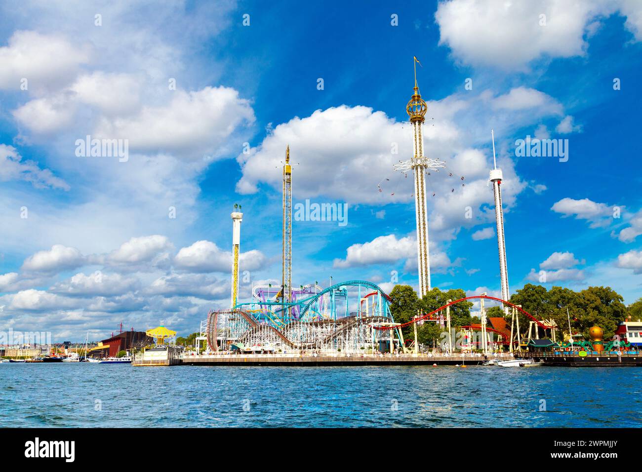 View of Gröna Lund amusement park on Djurgården, Stockholm, Sweden Stock Photo