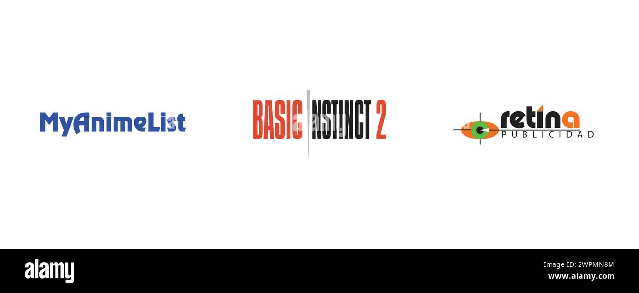 Basic Instinct 2, MyAnimeList, retina publicidad. Editorial vector logo collection. Stock Vector