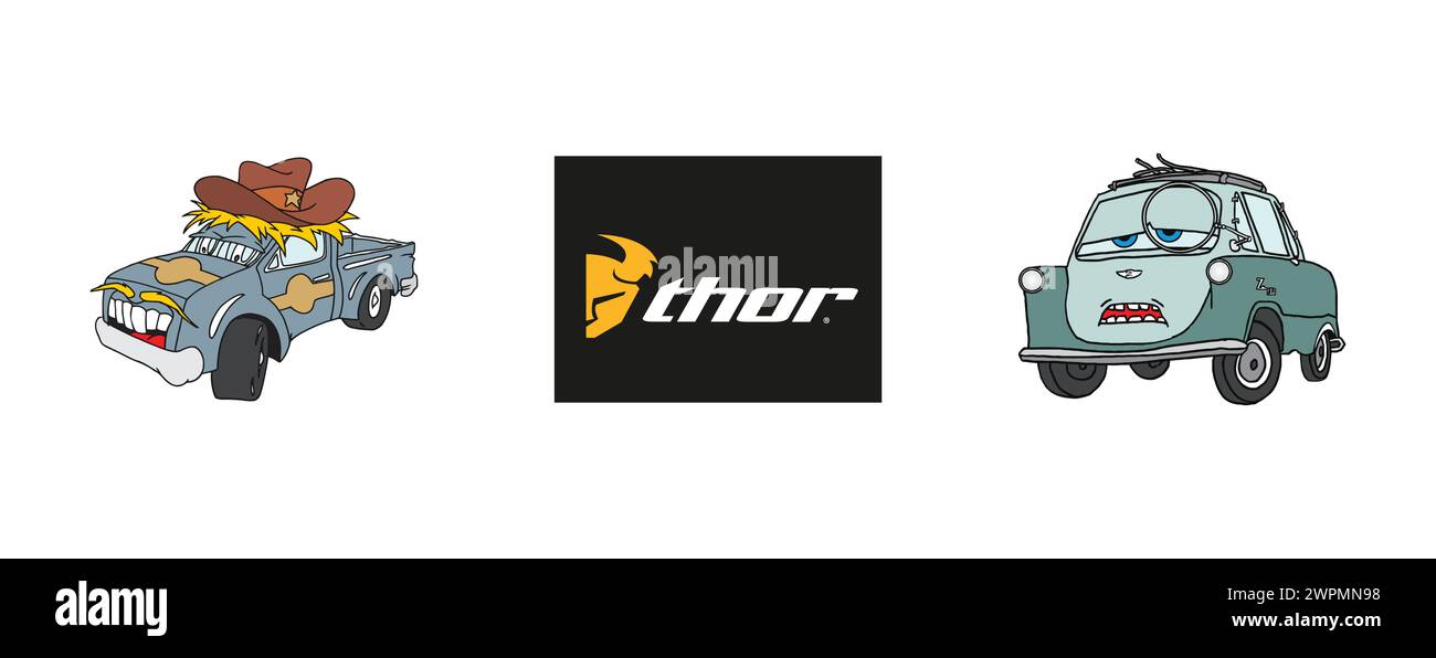 Thor, Cars Sheriff, Cars professeur Z. Editorial vector logo collection Stock Vector Image & Art