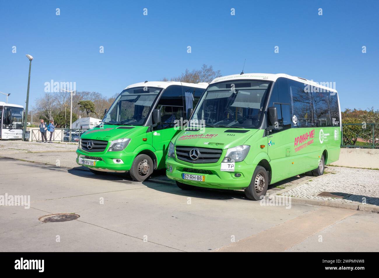 Urban Bus In Loule Portugal Operated By LC Global in Loulé Distinctive Green Mercedes Mini Buses Servicing Loule, Vilamoura And Quarteira Portugal Stock Photo