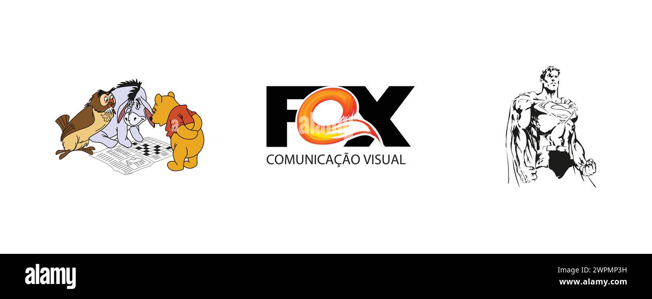 Winnie the Pooh, Fox Comunicação Visual, Superman strongest. Editorial vector logo collection. Stock Vector