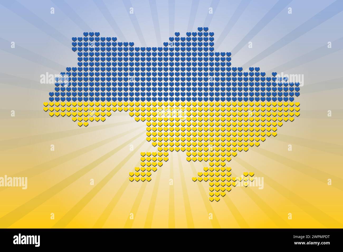 Vector illustration of Ukraine map outline with a heart in the colors of the Ukrainian flag Stock Vector