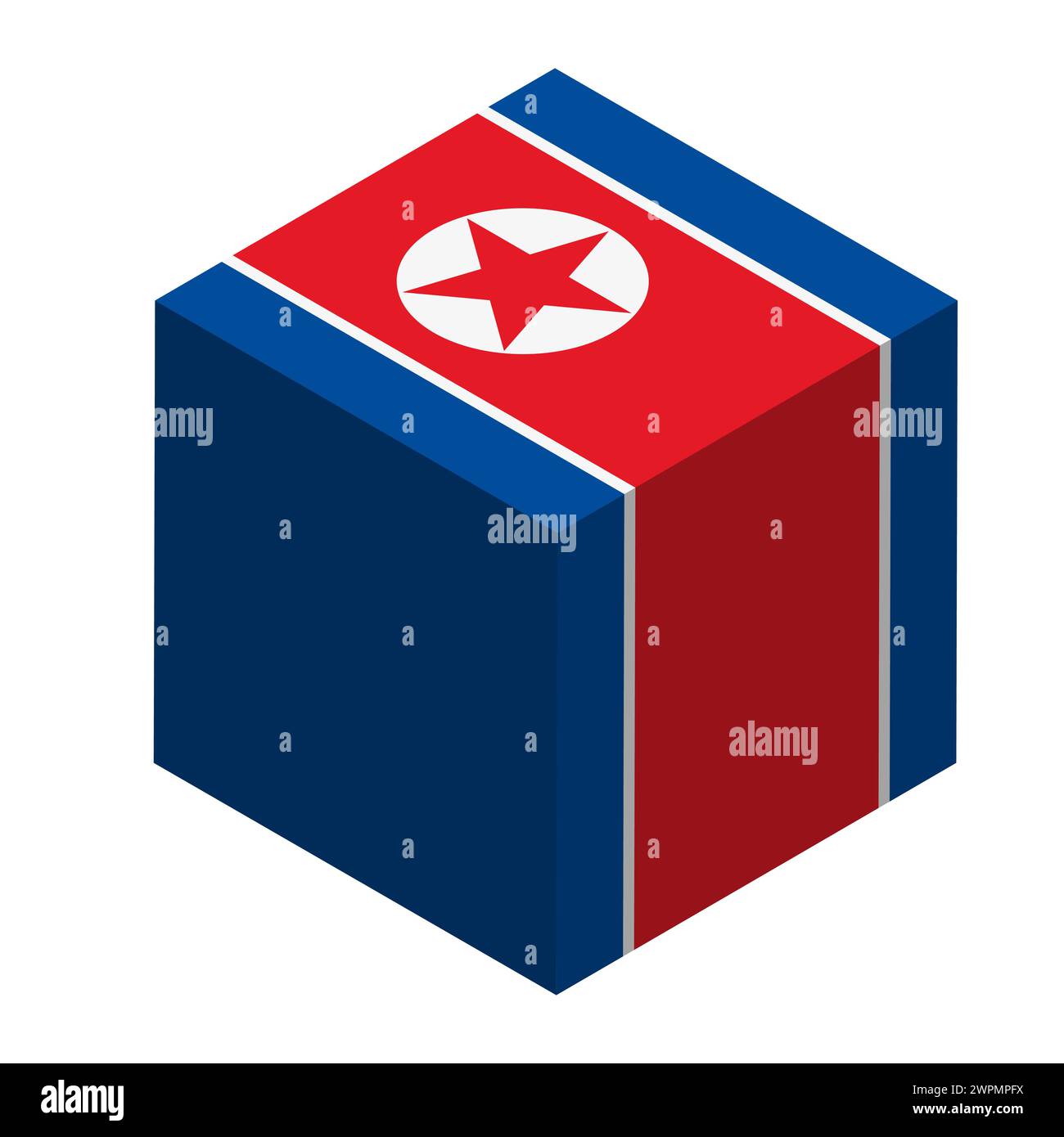 North Korea flag - isometric 3D cube isolated on white background. Vector object. Stock Vector