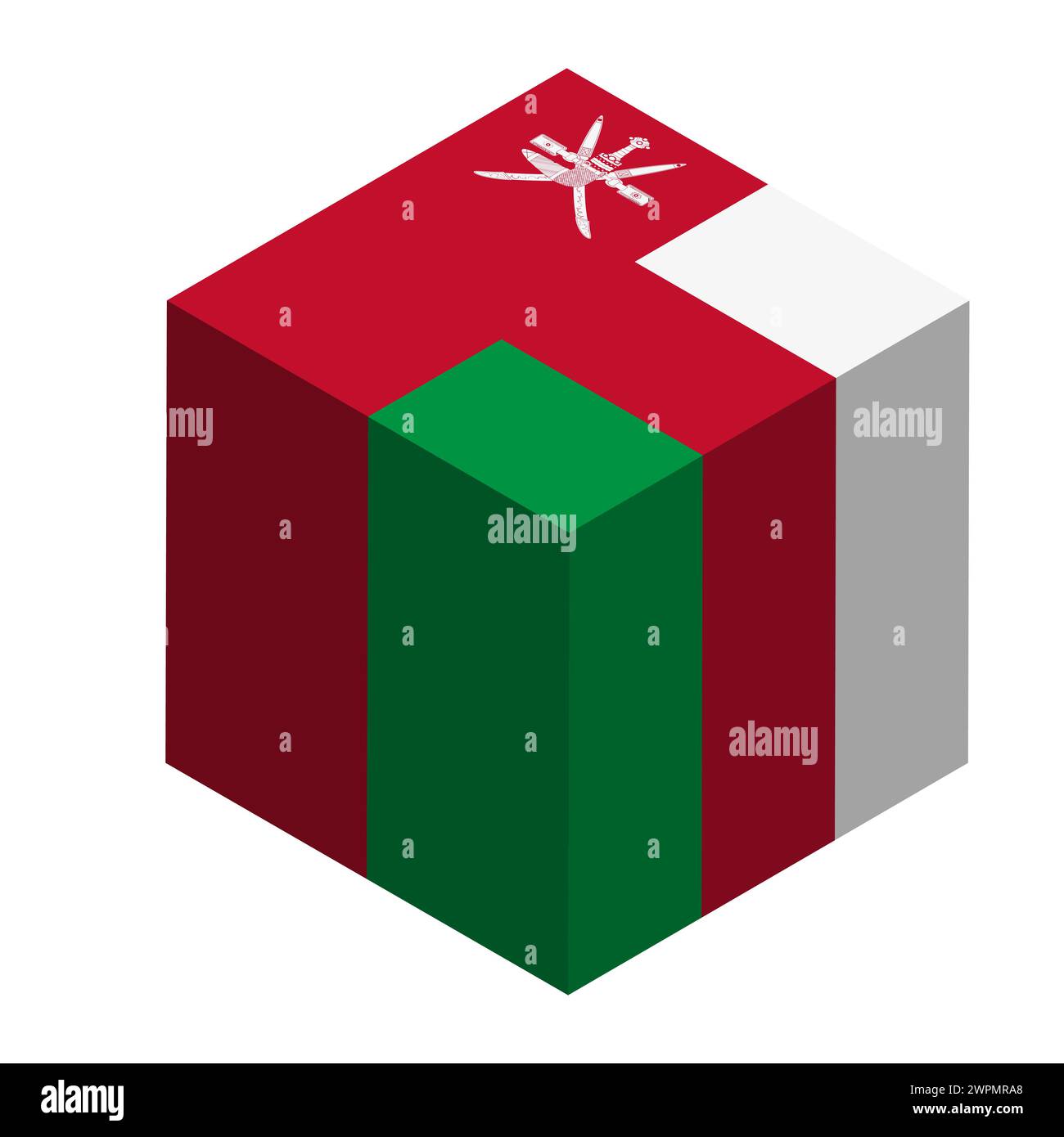 Oman flag - isometric 3D cube isolated on white background. Vector object. Stock Vector