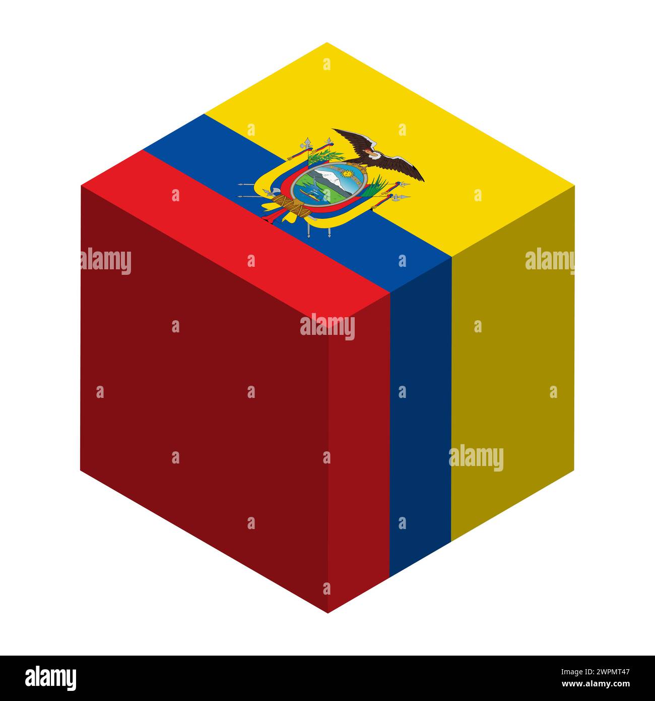 Ecuador flag - isometric 3D cube isolated on white background. Vector object. Stock Vector