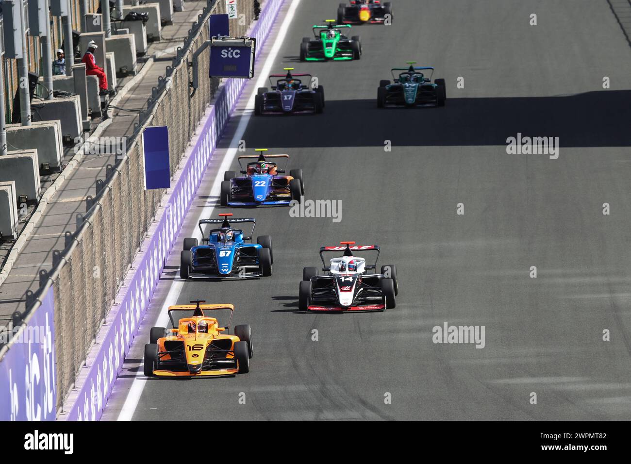 Jeddah, Arabie Saoudite. 08th Mar, 2024. 16 BUSTAMENTE Bianca (phi), ART Grand Prix supported by McLaren, Tatuus F4-T-421, action 14 Chambers Chloe (usa), Campos Racing supported by Haas, Tatuus F4-T-421, action 57 BLOCK Lia (usa), ART Grand Prix supported by Williams, Tatuus F4-T-421, action during the 1st round of the 2024 F1 Academy Championship from March 7 to 9, 2024 on the Jeddah Corniche Circuit, in Jeddah, Saudi Arabia - Photo Xavi Bonilla/DPPI Credit: DPPI Media/Alamy Live News Stock Photo