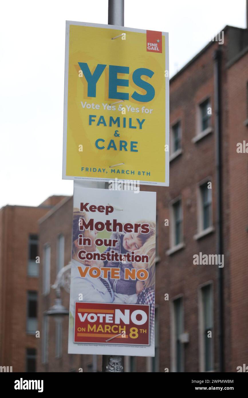 Placards in Dublin, as Ireland holds referenda on the proposed changes ...