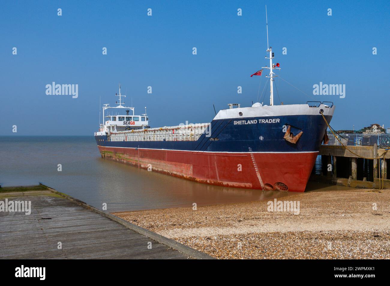 Vessel,SHETLAND TRADER, (IMO 9030486, MMSI 314257000) ,General Cargo Ship, built,199,Under the flag of,Barbados,Moored,Whitstable, Stock Photo