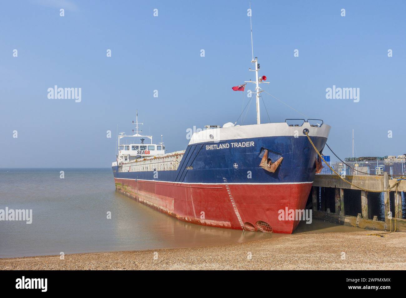 Vessel,SHETLAND TRADER, (IMO 9030486, MMSI 314257000) ,General Cargo Ship, built,199,Under the flag of,Barbados,Moored,Whitstable, Stock Photo