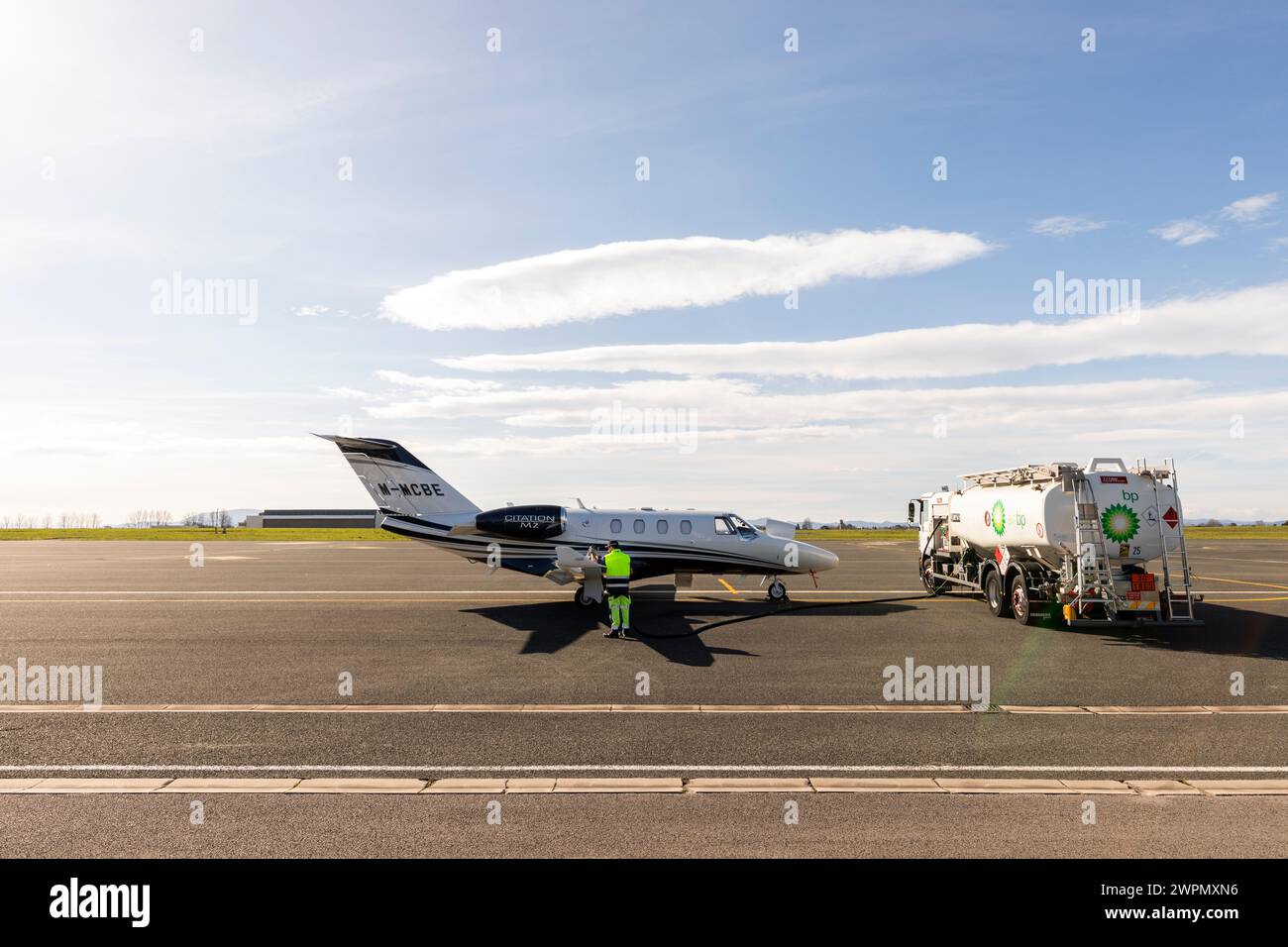 Refulled Cessna 525 Citation M2 being refuelled at Biarritz Airport, France ...